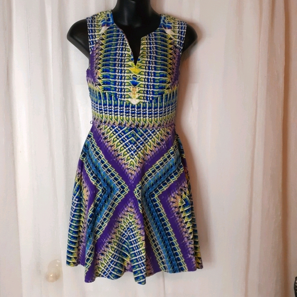 BEIGE by eci Geometric Design Skater Mini‎ Dress